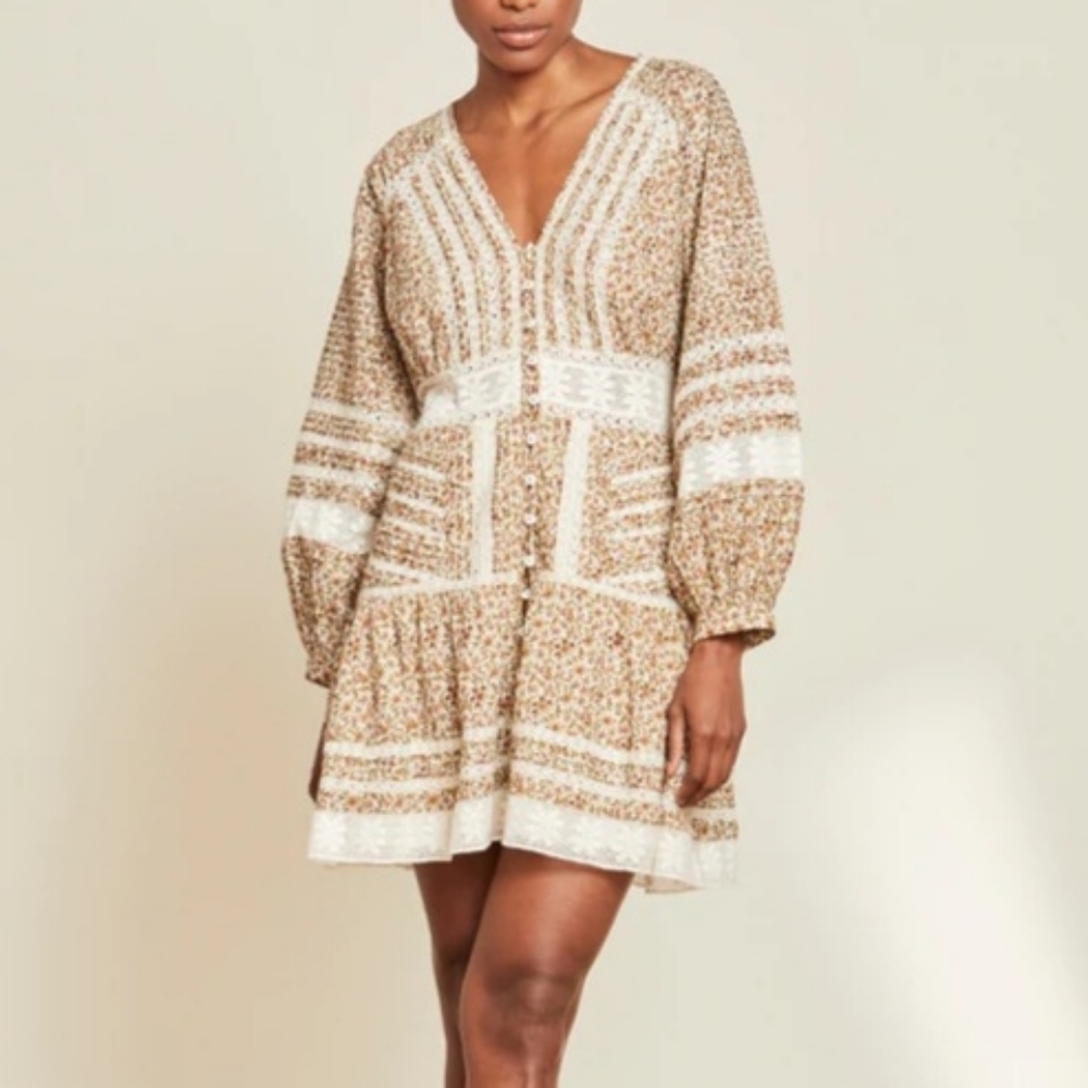 Veronica Beard Brown and Cream Floral Dress
